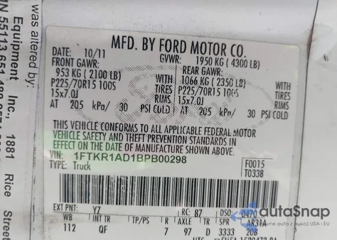 2011 Ford Ranger Xl z USA, uszkodzony, nr VIN 1FTKR1AD1BPB00298